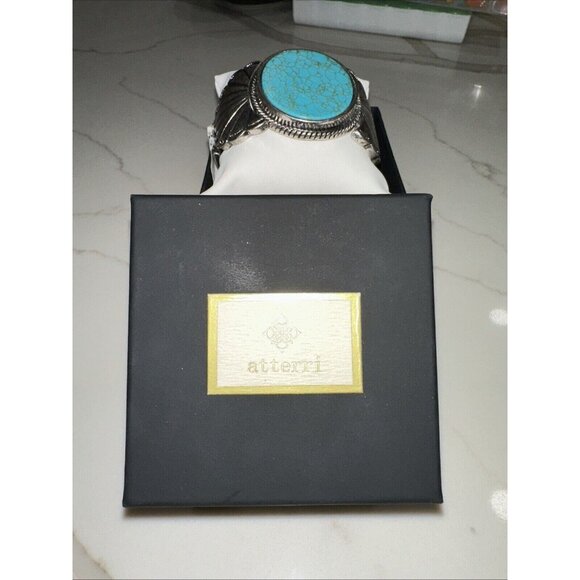 Blue Turquoise Silver Western Southwest Stretch Bracelet Ranch Wear Cowgirl - Picture 9 of 16